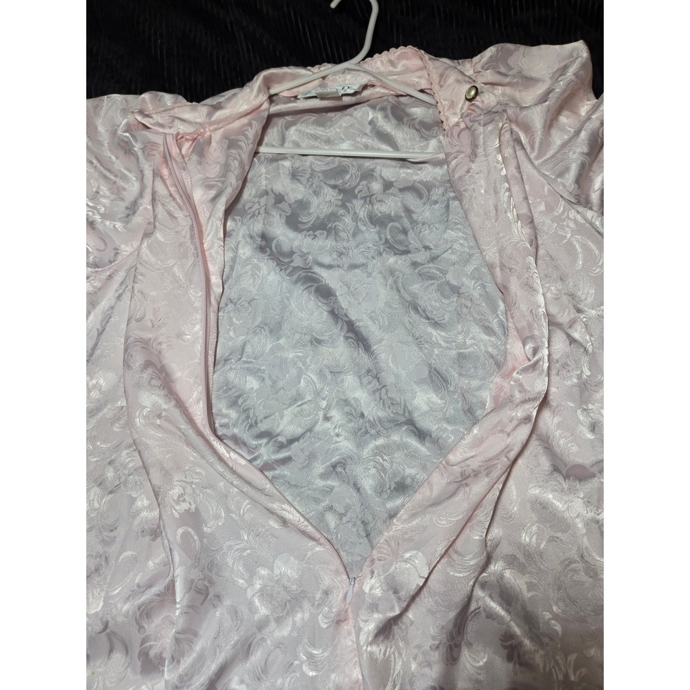 Christian Dior Vintage Pink Floral Jacquard Satin Nightgown Long Sleeve Small - Picture 9 of 13